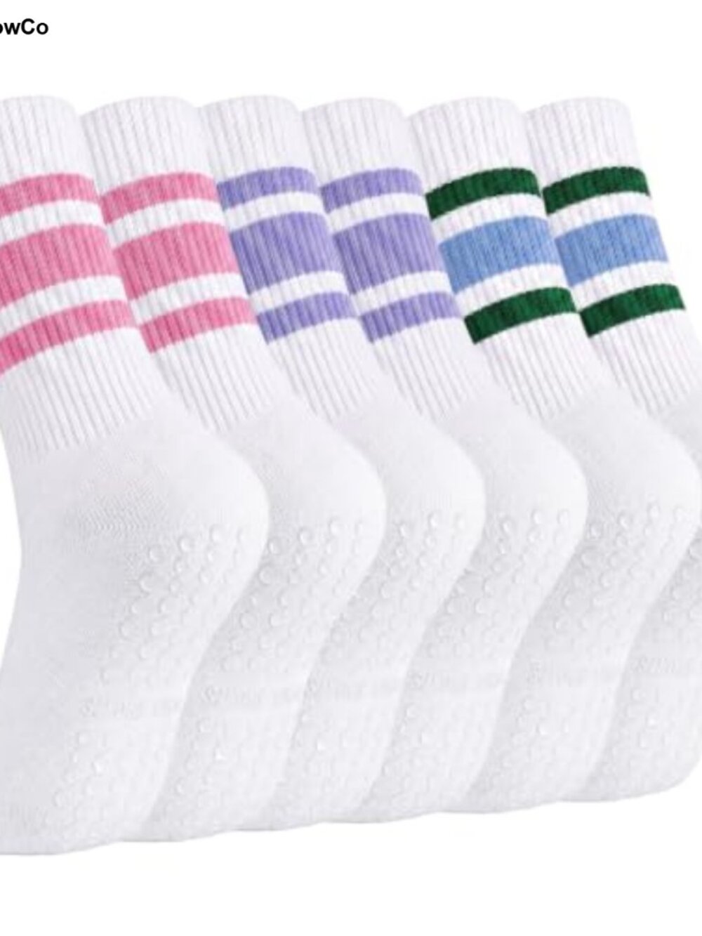 Non-Slip Striped Yoga Pilates Crew Socks Cotton Blend